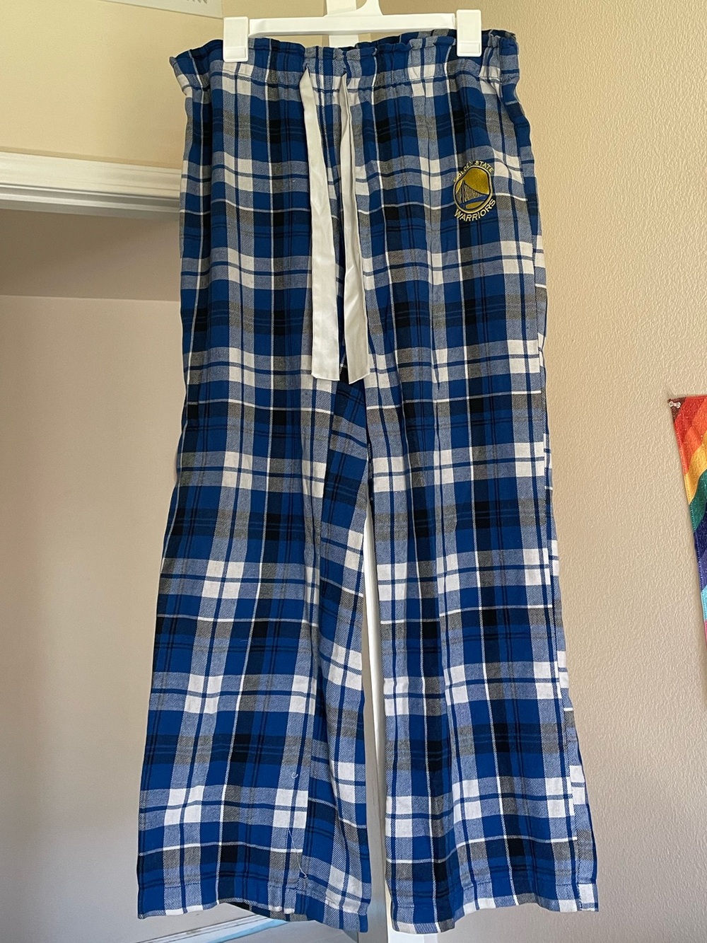 Golden State Warriors Blue Plaid Lounge Pants with Drawstring